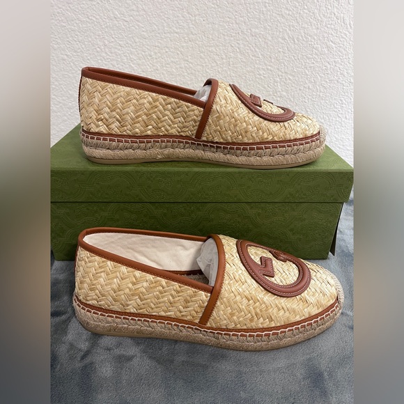 BRAND NEW Gucci Brown Raffia Interlocking GG Espadrilles Size 8.5 (US size 9) - Picture 4 of 10